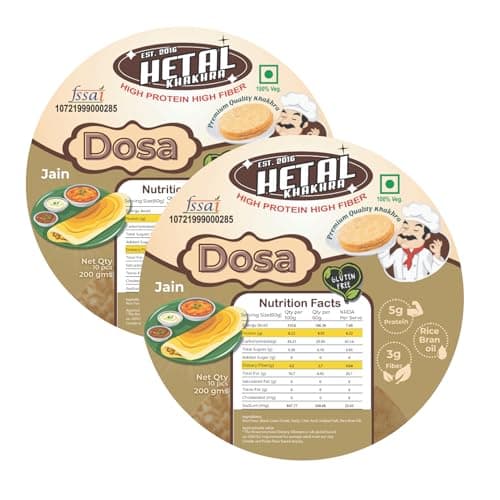 Dhosa Khakhra JAIN | Gluten Free | Crispy| Ready To Eat | High Protein High Fiber| No Palm Oil | 200g Vacuum Pack Of 2