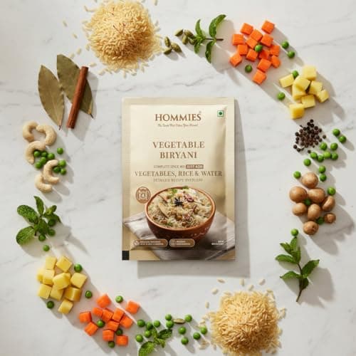 Hommies Vegetable Biryani Masala Spice Mix | Ready to Cook in 15 mins | Just Add Rice and Water | Serves 4 | Fragrant and Spicy Rice | No Preservatives | 50 gm each (Pack of 4) — image 3
