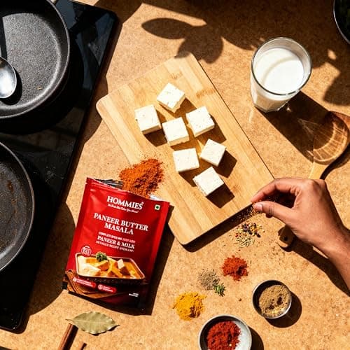 Hommies Dhaba Style Paneer Curry Spice Mix Combo (4 Varieties) | Butter Masala, Makhanwala, Tikka Masala & Tikka Masala Jain | Ready to Cook in 15 Mins | Just Add Paneer & Milk | Shahi Curry with Cashew Nuts | No Preservatives | Pack of 4 (50g Each, Total 200g) (Combo of 4-2) — image 3