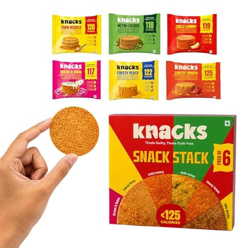 Knacks The Full Knacks Khakhra Chips Variety Pack | All 6 Flavours Coin Khakhra, 6 x 30g | 117-125 Calories Per Pack | Healthy Snack Gift Box | No Palm Oil, No Maida, Not Fried | High Protein