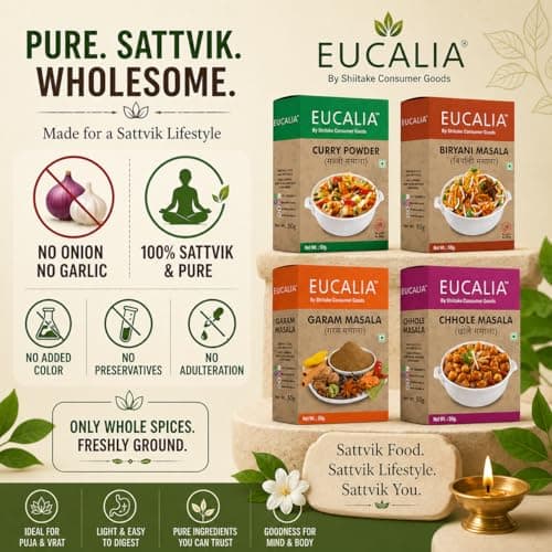 EUCALIA SATTVIK (No Onion No Garlic) Masala Range | Curry Powder (Sabji Masala), Biryani Masala, Garam Masala & Chhole Masala Combo (50g Each)| No Preservatives, No Added Colours, No Artificial Flavours — image 3