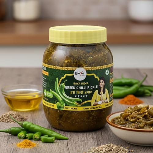 Baya India Homemade Hari Mirchi ka Achar | Authentic Green Chilli Pickle | Teekha Mast | Spicy & Tangy | Sun-Dried Chemical Free | No Vinegar No Garlic & Onion | 700g Plastic Jar — image 8