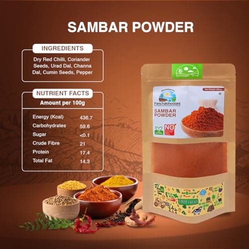 Panchabhootani Sambar Powder 200g : South Indian Authentic Flavour,Easy Digestion - Vegan, No Garlic, No Onion,Delicious Sambar At Home, No Preservatives — image 3