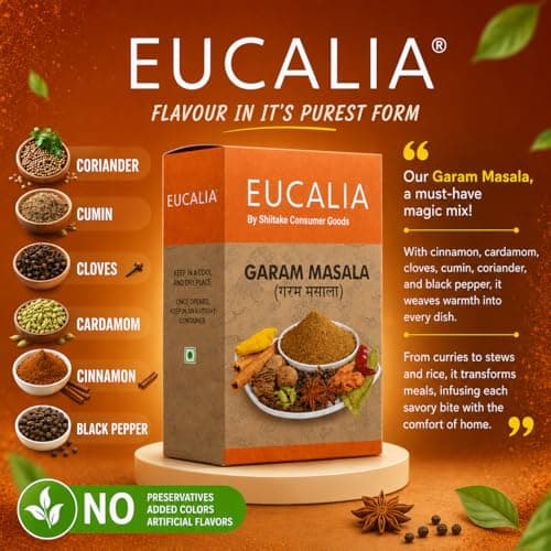 EUCALIA Garam Masala Pack of 3 (100g) | Aromatic Spice Blend for Curries, Rice & Gravies | Authentic Indian Taste | No Preservatives | Rich, Warm & Aromatic Flavour for Everyday Cooking | Sattvik No Onion No Garlic (NONG) | Total 300g — image 6