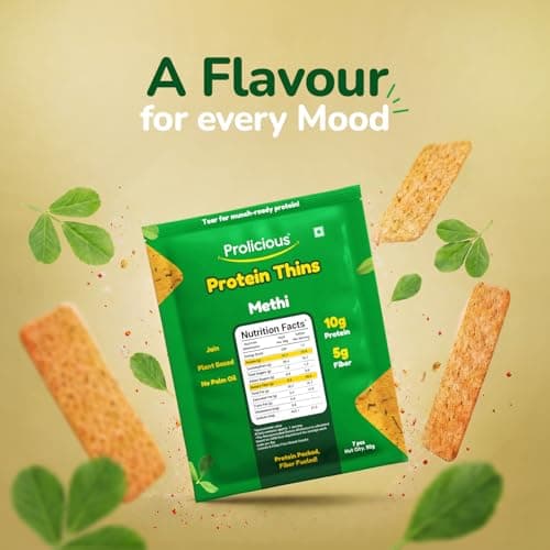 Prolicious Assorted Protein Thins Pack of 7 | Multiflavour Healthy Snack Combo | High Protein & Fibre-Rich Khakhra Thins | No Maida, Anytime Crunchy Snack (50g Each) — image 3