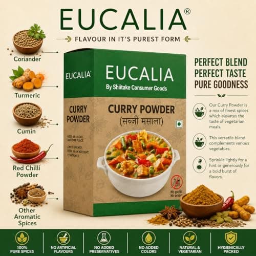 EUCALIA Sattvik (No Onion - No Garlic) Curry Powder (Sabji Masala) Pack of 3 (100g) | Bold & Aromatic Spice Blend | Vibrant Colour | No Added Colours or Preservatives | Perfect for Vegetarian Dishes & Everyday Cooking | Sattvik No Onion No Garlic (NONG) | Total 300g — image 6