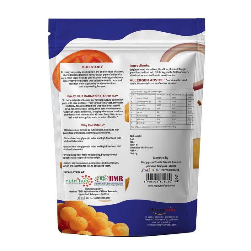 HAPPYSUN Jowar Puffs | Classic Masala | Crunchy Millet Snack | Baked | No Palm Oil | 30g — image 2