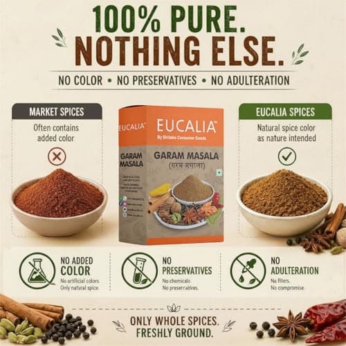 EUCALIA Garam Masala Pack of 3 (100g) | Aromatic Spice Blend for Curries, Rice & Gravies | Authentic Indian Taste | No Preservatives | Rich, Warm & Aromatic Flavour for Everyday Cooking | Sattvik No Onion No Garlic (NONG) | Total 300g — image 4