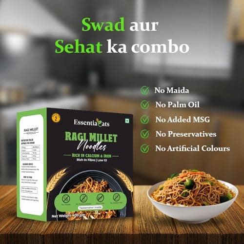 Essentiaeats Ragi Millet Noodles Includes Tastemaker 400g Pack of 2, No Maida Not Fried No Preservatives No MSG Healthy Hakka Noodles Ready to Cook — image 6
