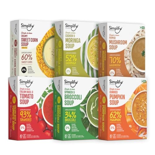 Simplify Foods Instant Soup | Soup-er 6 Pack | 6 Soups-12 Single-Serve Sachets (Each Makes ~125 ml) | Made with Real Ingredients | Just Add Hot Water | Office-Friendly | On-The-Go| Clean Label | 0% Additives or Preservatives
