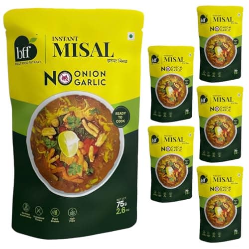 Instant Misal - No Onion, No garlic| Pack of 6 (75g Each) | Spiced Maharashtra-Style Meal | Just Add Water & Heat | Ready in Minutes | Suitable for Breakfast, Lunch, or Snack
