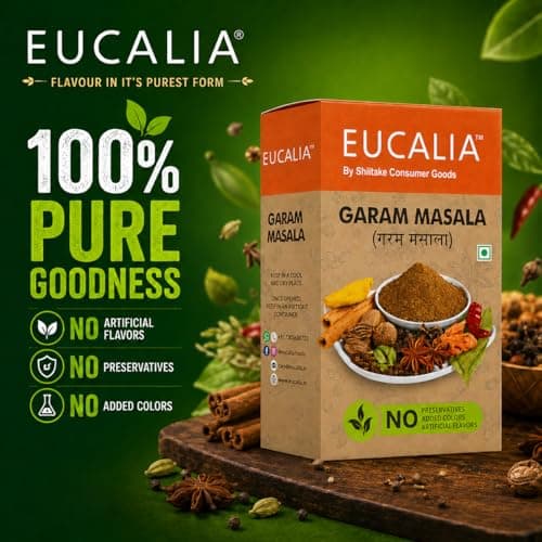 EUCALIA Garam Masala Pack of 3 (100g) | Aromatic Spice Blend for Curries, Rice & Gravies | Authentic Indian Taste | No Preservatives | Rich, Warm & Aromatic Flavour for Everyday Cooking | Sattvik No Onion No Garlic (NONG) | Total 300g — image 3