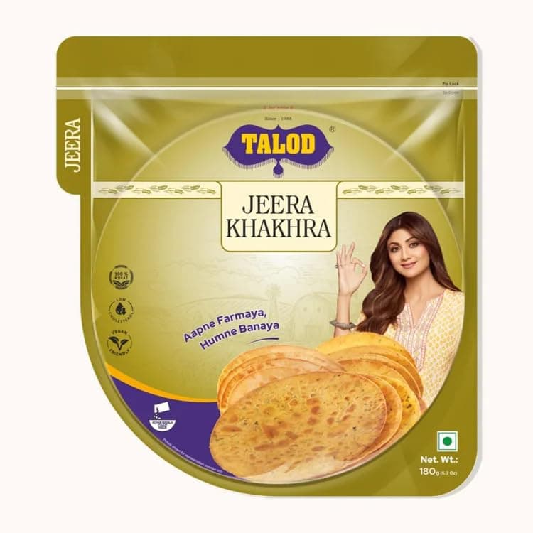 Talod Jeera Khakhra - Pack of 4 X 180 gm | Crispy Roasted Whole Wheat Snack | Cumin Flavoured Khakhra | No Onion No Garlic Ready To Eat | Healthy and Diet-Friendly Indian Tea Time Treat Gujrati Snacks
