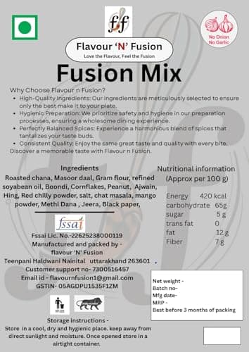 FLAVOUR N FUSION Fusion Mix Namkeen | Crispy and Crunchy Savoury Snack | NO Onion NO Garlic | Handmade and Hygienically Prepared | No Artificial Colors or Flavours | Freshly Packed | 250 gm — image 2