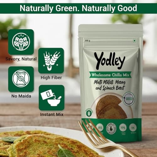 Yodley Multi Millets, Moong & Spinach Boost Wholesome Chilla Mix | High-Protein, Fiber-Rich, Instant Mix | No Preservatives, Healthy Breakfast & Snack (200g, Pack of 1) — image 3