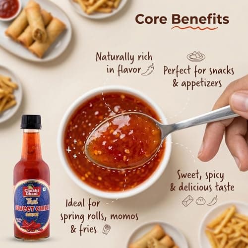 Chokhi Dhani Thai Sweet Chilli Sauce 250g | Sweet & Spicy Dipping Sauce | Perfect for Momos, Spring Rolls, Fries, Noodles & Burgers | Asian Sauce Dimsums, Sushi, Wraps & Rolls, Thai Rice Bowls, Bao Buns, Fried Rice | Sweet Chilli Dip — image 5