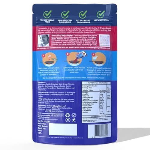 Bhojan Bazaar Jain Puneri Misal Masala - Pack of 2, 70 g Each | No Onion No Garlic Ready To Cook in 10 min | Serves 4 | Authentic Puneri Taste Jain Masala with Sprouted Moth Beans | No Added Preservatives — image 2