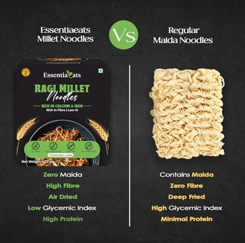 Essentiaeats Ragi Millet Noodles Includes Tastemaker 400g Pack of 2, No Maida Not Fried No Preservatives No MSG Healthy Hakka Noodles Ready to Cook — image 4