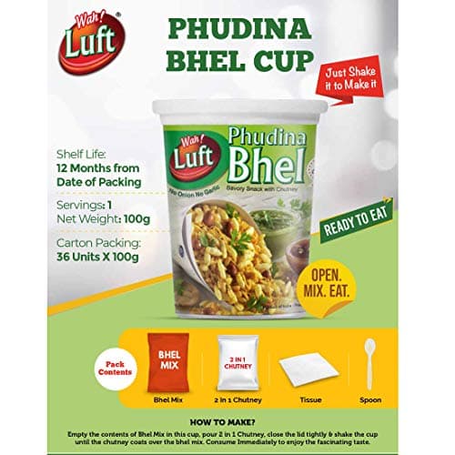Wah Luft Instant and Delicious Phudina Bhel Puri Cup (Jain), Namkeen, Snacks, Ready to Eat, Chutney Inside, Chaat Special- 100g (Pack of 3) — image 3