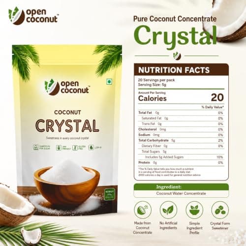 Open Coconut CRYSTAL 100g x 1 Pack - Jain Friendly | Natural Sugar Sweetener Substitute | Low Glycemic Index | Gluten, Sugar, Preservative Guilt Free | Perfect for Cake, Baking, Hot Chocolate, Milkshakes & More — image 2