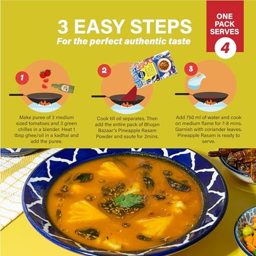 Bhojan Bazaar Pineapple Rasam Powder With Sundried Chunks 75 g | No Onion No Garlic Ready To Cook in 10 min | Serves 4 | Sweet & Tangy South Indian Rasam | Free From Preservatives & Flavours — image 2