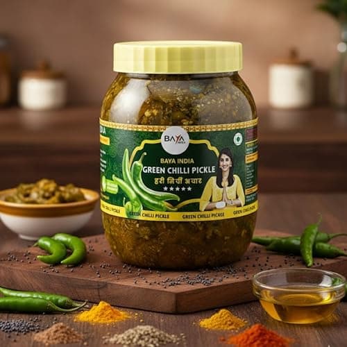 Baya India Homemade Hari Mirchi ka Achar | Authentic Green Chilli Pickle | Teekha Mast | Spicy & Tangy | Sun-Dried Chemical Free | No Vinegar No Garlic & Onion | 700g Plastic Jar — image 4