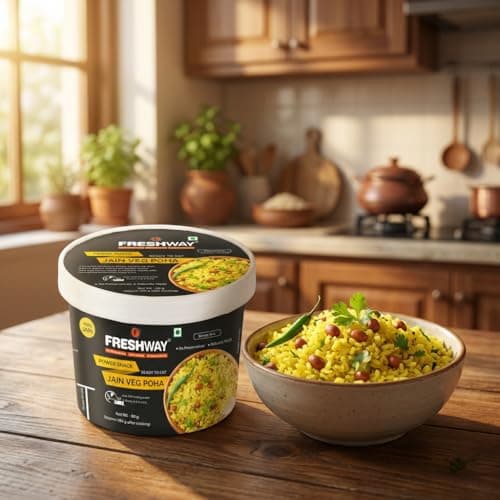 Freshway Jain Veg Poha Quick & Easy Ready to Eat Healthy Snack | 100% Jain No Onion No Garlic No Preservatives | Nutritious & Delicious Breakfast or Anytime Meal | Made with Real Veggies | Lightweight Travel Friendly Ideal for Office Hostel & Travel | Pack of 6 — image 2