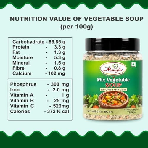 Manish Mangla Mix Vegetable Soup 200g | Instant Veg Soup Powder No Onion No Garlic | Healthy Soup Mix | Quick Soup Ready in Minutes | Rich Taste Vegetable Soup Powder — image 2