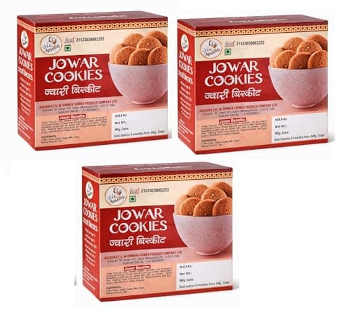 AGROMILETS Jwari Cookies 200g Pack of 3 | Jowar Biscuits | Baked Millet Snack | Grain Based Tea Time Food | Crisp Texture Cookies | Suitable for Regular Use | 3 x 200g Pack