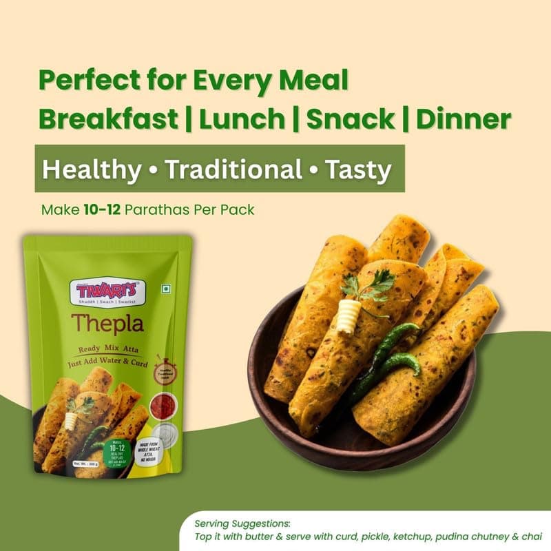Tiwari’s Thepla Paratha/Poori Ready-To-Use Atta Mix | 100% Vegetarian, Vegan Instant Healthy High Protein & Fiber Flatbread Mix With No Preservatives, No Onion & Garlic | 300gm, Pack of 1 — image 7