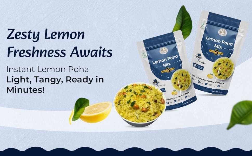 RA Desi Flavors Instant Lemon Poha Mix 2x200g – Ready to Eat Breakfast & Snack | Just Add Hot Water in 5 Minutes | Healthy Vegan Poha | No Preservatives | No Onion No Garlic | Travel Friendly Instant Food — image 6