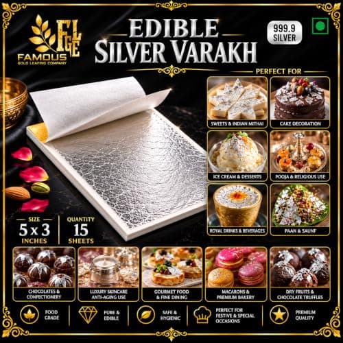 Edible Silver Leaves, 15 Sheets Size 5x3 Inchee , Chandi ka Vark for Sweets — image 7