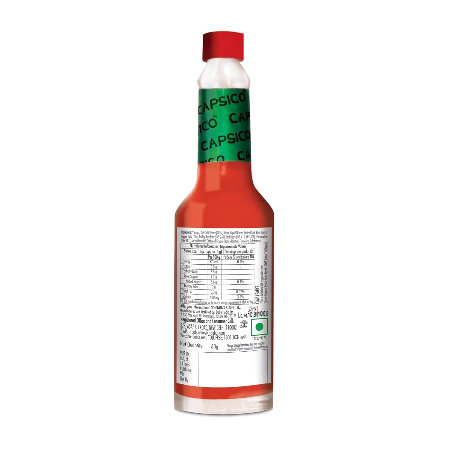 Dabur Capsico Red Pepper Sauce - 60g (Chilli Sauce) | Red Hot Sauce | For Pizza, Pasta, Sandwich & Mocktails | Made With Fresh Bhut Jolokia Pepper : Spiciest Chilli | Pure & Authentic Chilli Sauce | NO Artificial Flavours — image 9