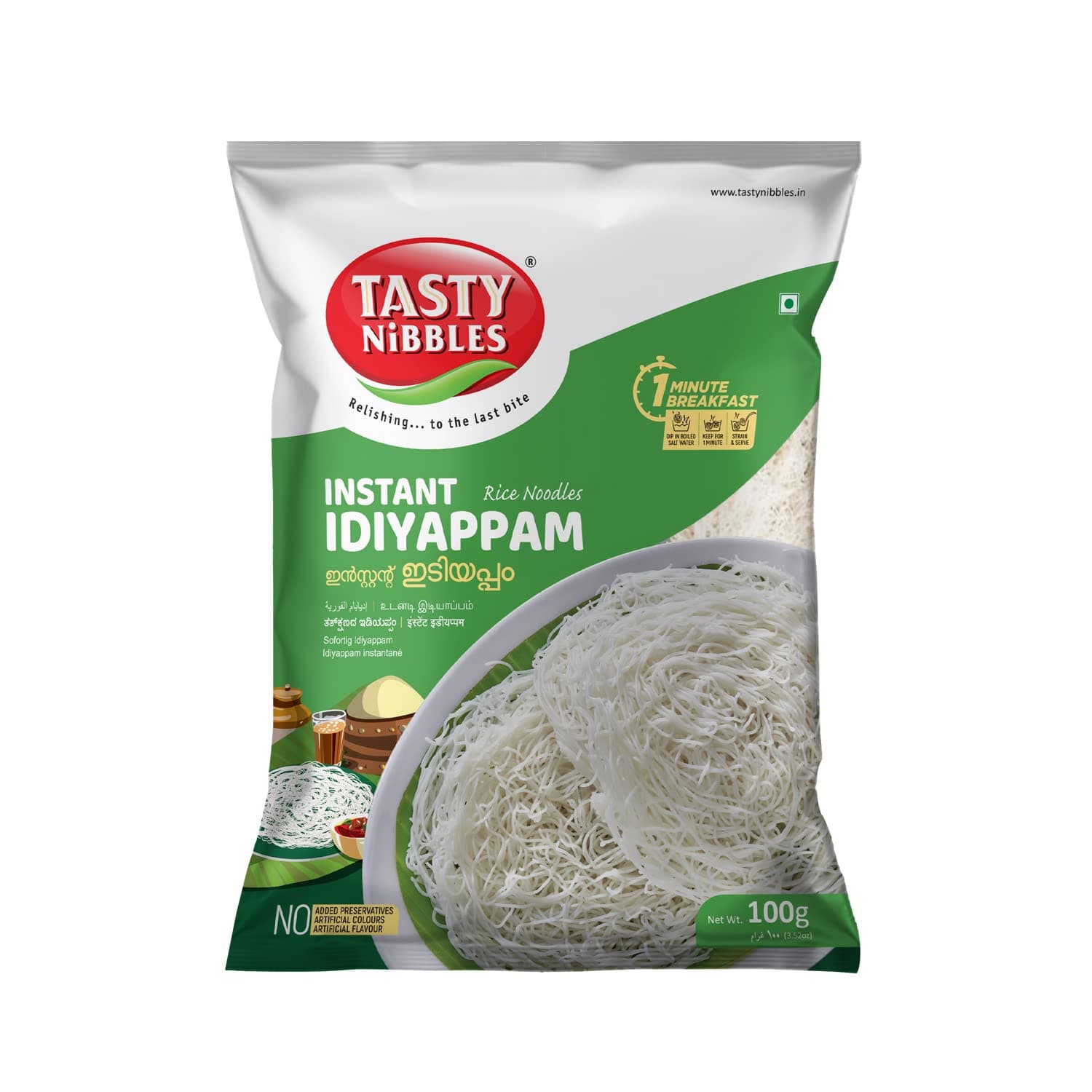 Tasty Nibbles Instant Idiyappam 100Gm X 6 (Pack of 6) | Rice Noodles | 1 Minute South Indian Breakfast | Quick & Easy Soft Idiyappam | String Hopper | Indiappa | Noolappam | Ottu Shavige - Vegetarian — image 2