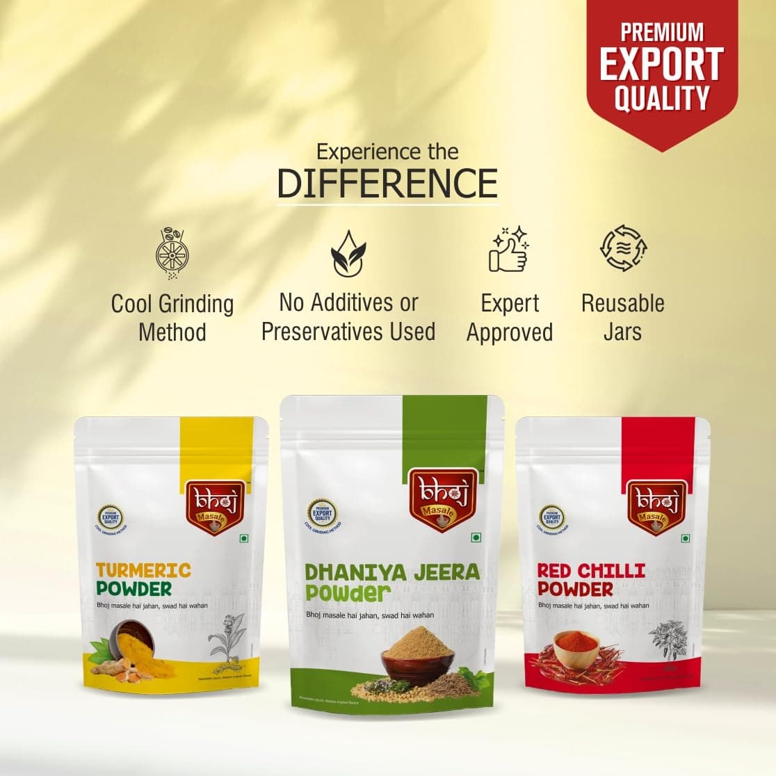 Bhoj Masale Haldi ,Jeera Dhaniya And Red Chili Powder Combo Pack 200GM Each | Aromatic Spice for Flavorful Indian Cooking | For Flavorful Cooking | No Artificial Flavor Added. No Colour, No Preservatives, No Onion & No Garlic (Jain Masala) — image 3
