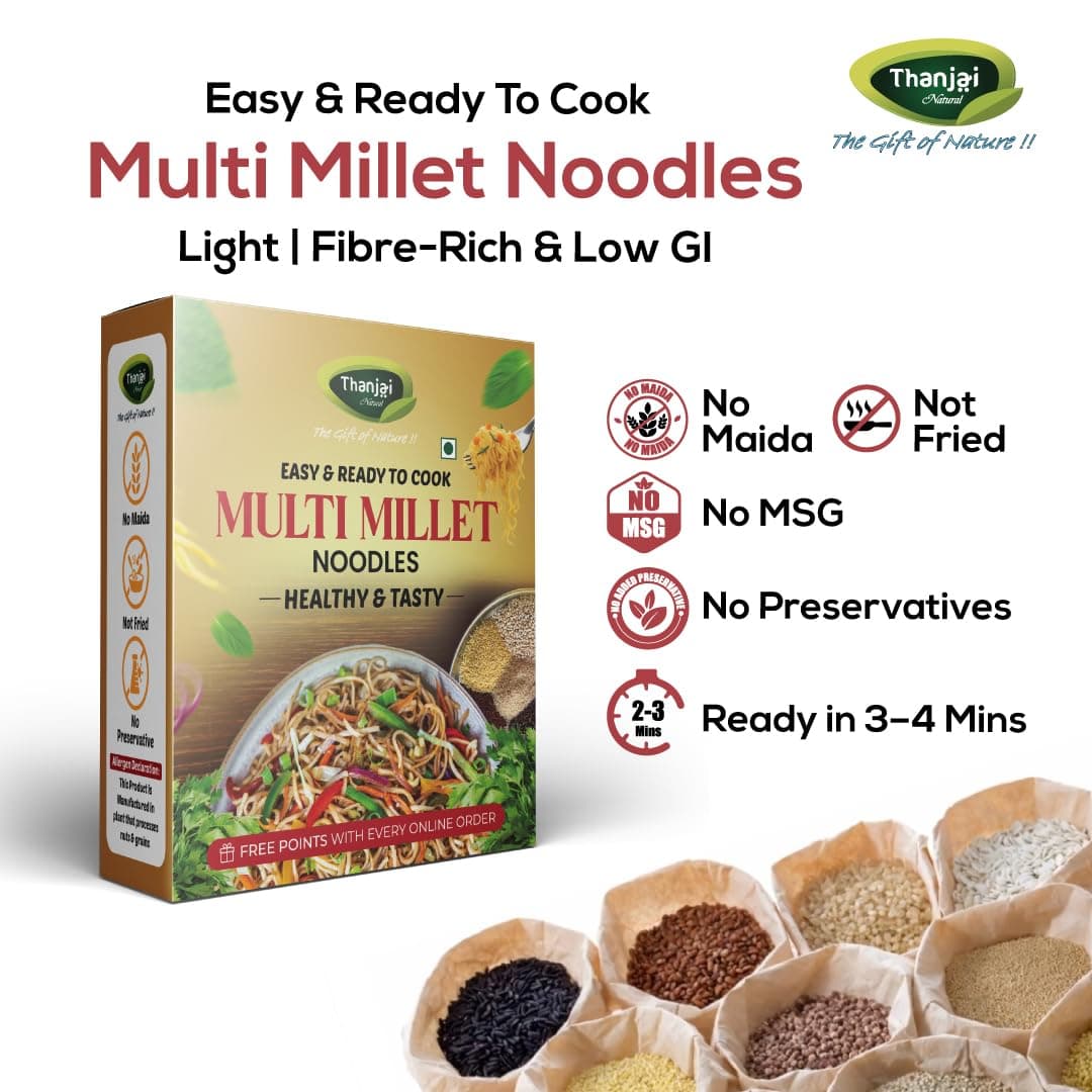 Thanjai Natural Multi Millet Noodles 180 Grams X 8 (No Maida Hakka Noodles, Not Fried, No MSG, Classic and Mild Millet Noodle No Preservatives, No Chemicals, No Artificial Extract) — image 6