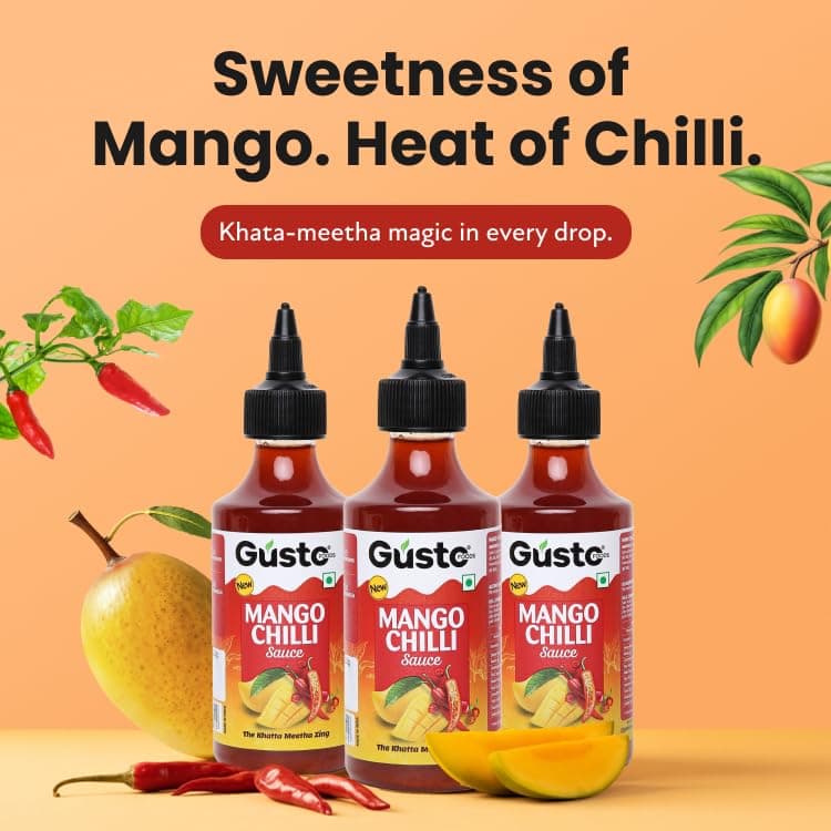 Gusto Foods Mango Sweet Chilli Sauce 720gm (Pack of 3) | Sweet and Sour Mango Sauce | Aam Chutney | Khatta Meetha Pickled | Blend of Ripe Mangoes & Red Chillies | Salad Dressing, Dipping Sauce & Seasoning — image 2