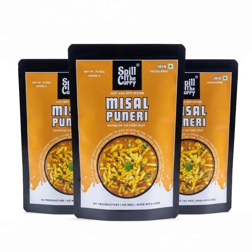SPILL THE CURRY Puneri Misal Jain Ready to Eat | No Onion No Garlic | Authentic Maharashtrian Misal | Freeze-Dried Instant Meal | Pure Ghee, No Preservatives, MSG-Free | Travel & Hostel Friendly | Combo Pack of 5 (55g Each) — image 7