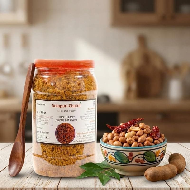 Solapuri Peanut Chutney Without Garlic Jain Style 800g Authentic Maharashtrian Dry Peanut Chutney Spicy Groundnut Chutney Powder for Bhakri Vada Pav Dosa Snacks Traditional Solapur Taste — image 5
