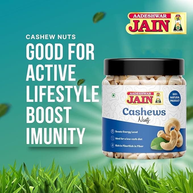 Aadeshwar Jain Cashews (600gram) | Whole Cashew Nuts | Premium Kaju | Dry Fruits rich in Protein | Rich in Fibre | Healthy Snacks ([ 200gm X 3 ] pack of 3) — image 2