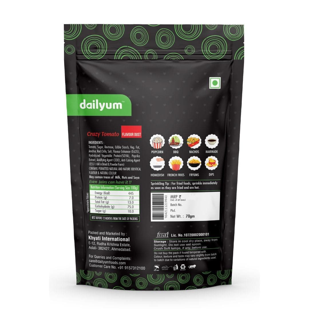 Dailyum Crazy Tomato Flavour Dust | No Onion No Garlic | Pack of 4 | 70 Gram Each | Tangy Tomato Seasoning — image 3