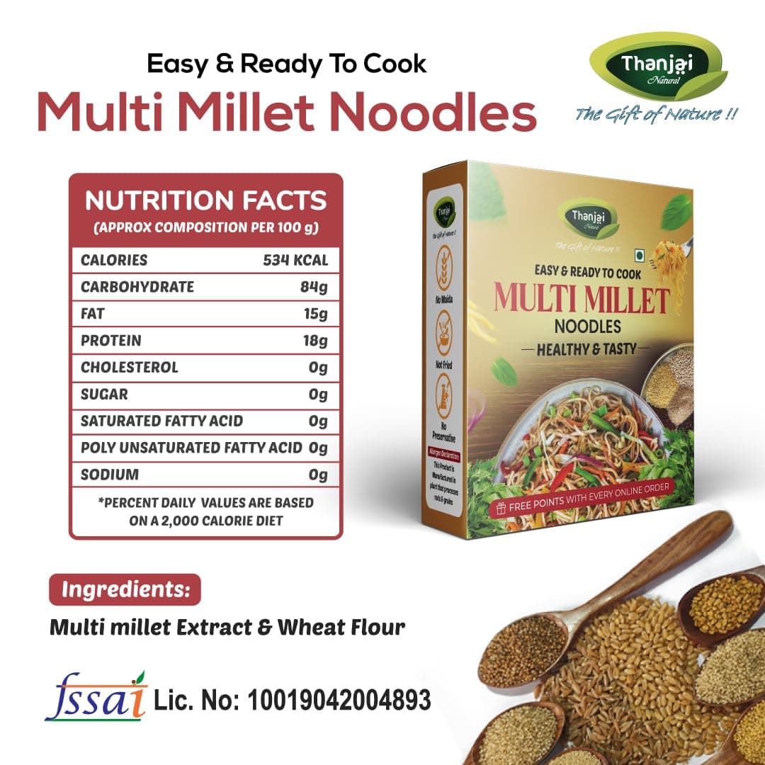Thanjai Natural Multi Millet Noodles 180 Grams X 8 (No Maida Hakka Noodles, Not Fried, No MSG, Classic and Mild Millet Noodle No Preservatives, No Chemicals, No Artificial Extract) — image 2