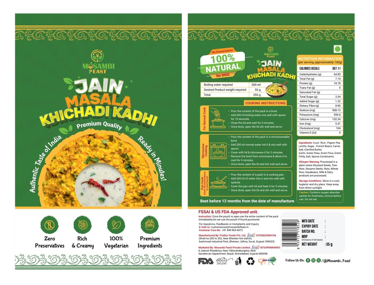 MOSAMBI FEAST Ready-to-Eat Jain Masala Khichdi Kadhi | 100% Natural No Preservatives | Rich Creamy Authentic Indian Flavors | Healthy Vegetarian Meal — image 4