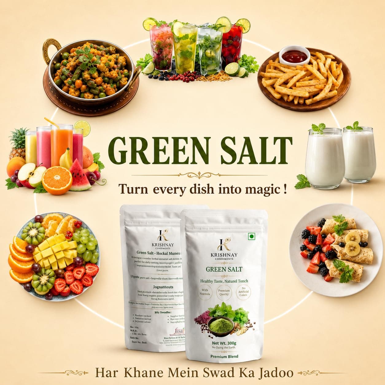 Natural Green Salt Seasoning | Herbal Flavored Salt Mix with Mint Coriander Spices | No Onion No Garlic Premium Blend (100g) — image 6
