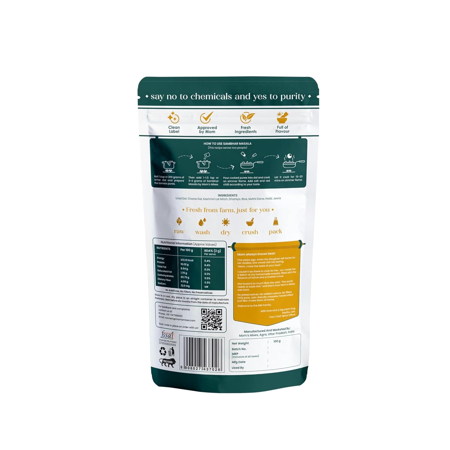 Mom’s Mixes Sambhar Masala (Sambhar Powder) | Pre-Mix Masala | No Onion No Garlic (Jain Friendly) | Authentic South Indian Taste | No Preservatives | 200g — image 9