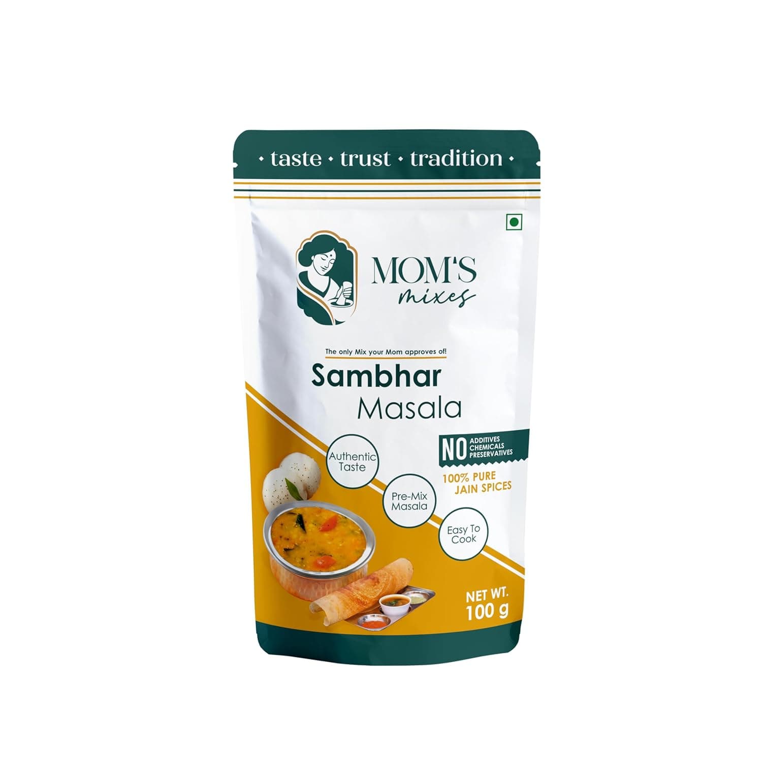 Mom’s Mixes Sambhar Masala (Sambhar Powder) | Pre-Mix Masala | No Onion No Garlic (Jain Friendly) | Authentic South Indian Taste | No Preservatives | 200g