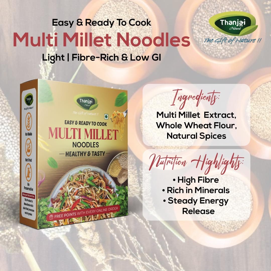 Thanjai Natural Multi Millet Noodles 180 Grams X 8 (No Maida Hakka Noodles, Not Fried, No MSG, Classic and Mild Millet Noodle No Preservatives, No Chemicals, No Artificial Extract) — image 4