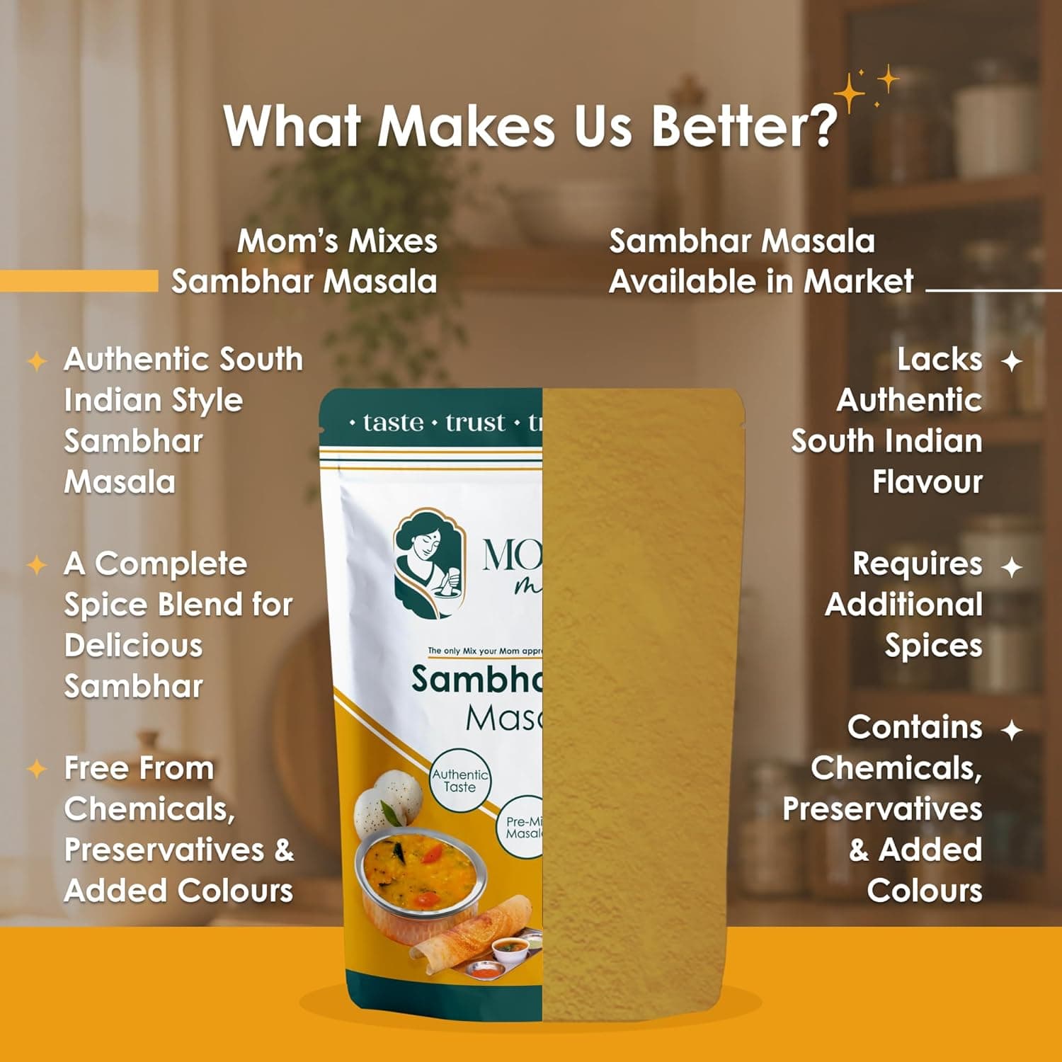 Mom’s Mixes Sambhar Masala (Sambhar Powder) | Pre-Mix Masala | No Onion No Garlic (Jain Friendly) | Authentic South Indian Taste | No Preservatives | 200g — image 8