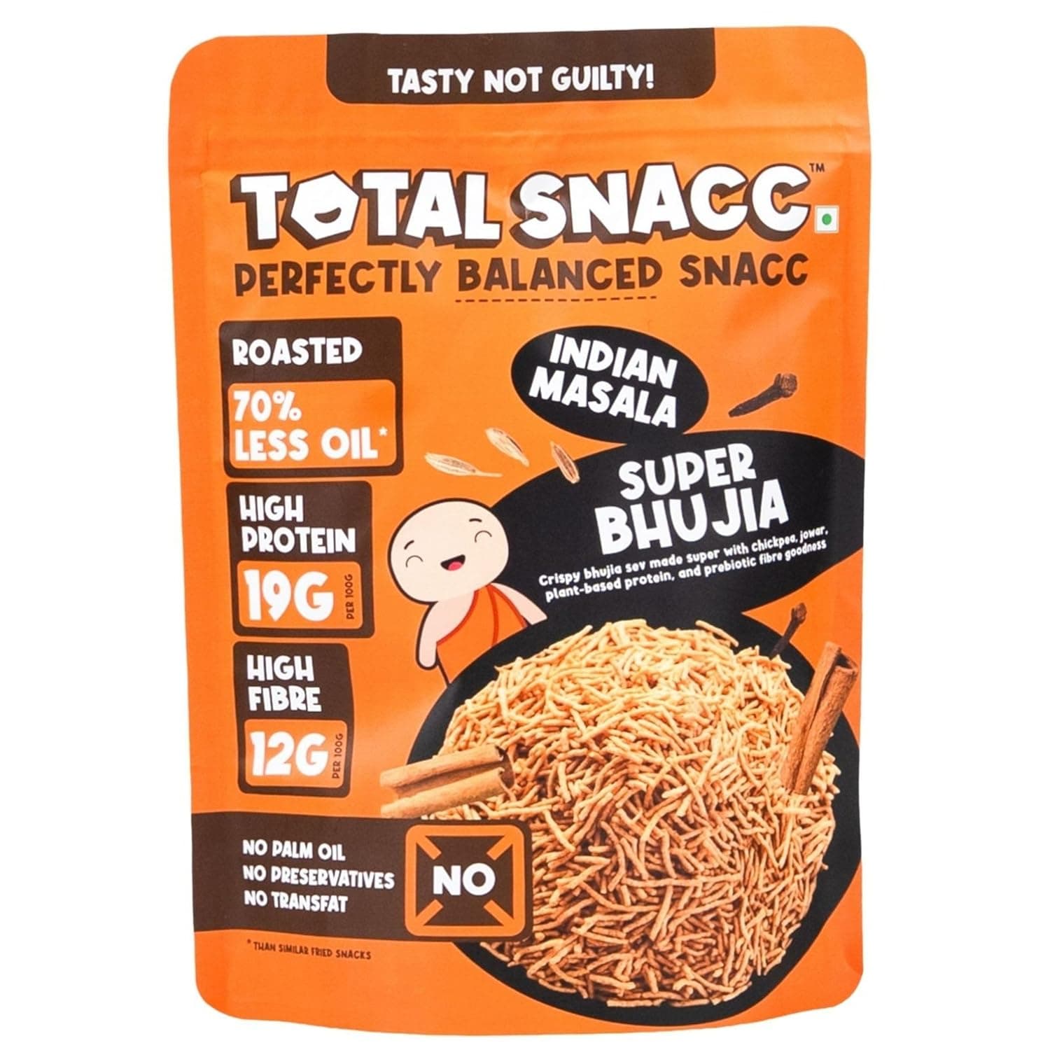 TOTAL SNACC Roasted Protein Bhujia Indian Masala 250g | Protein 19g, Fibre 12g per 100g | 70% Less Oil | No Palm Oil | Bhujiya Mixture Namkeen Snacks | Baked Snacks Healthy | Low GI