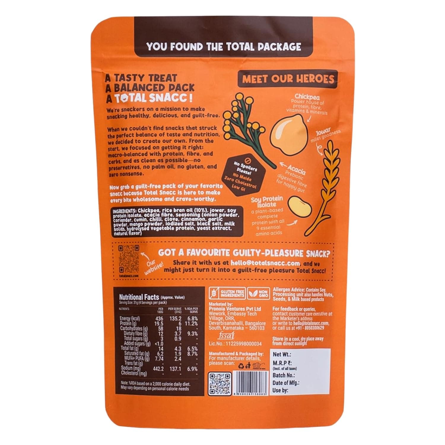 TOTAL SNACC Roasted Protein Bhujia Indian Masala 250g | Protein 19g, Fibre 12g per 100g | 70% Less Oil | No Palm Oil | Bhujiya Mixture Namkeen Snacks | Baked Snacks Healthy | Low GI — image 2